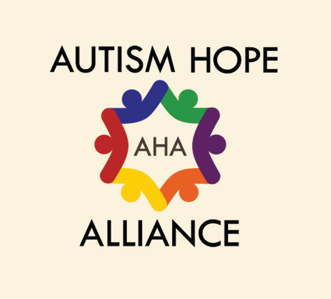 Logo of Autism Hope Alliance with colorful interlocking figures on a beige background