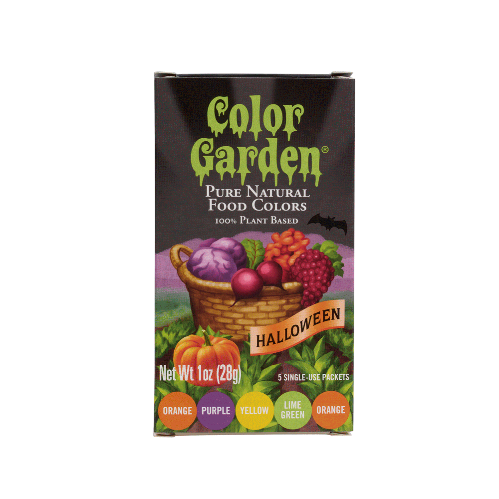 animation of fruits and vegetables that go into Color Garden Halloween colors